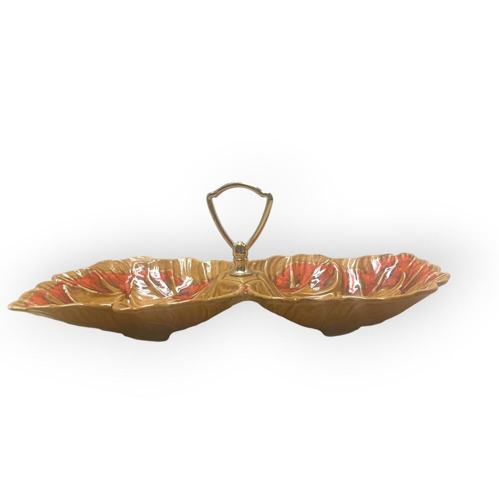 Vintage California Pottery 1960s 2 Dish Orange Swirl Candy Trinket Dish